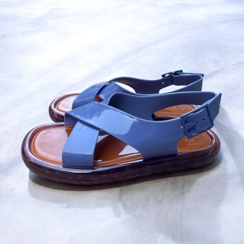 Tory Burch Crisscross Dark Lotus/Ruby Jelly Bubble Sandal Purple Size 9 - Picture 2 of 9